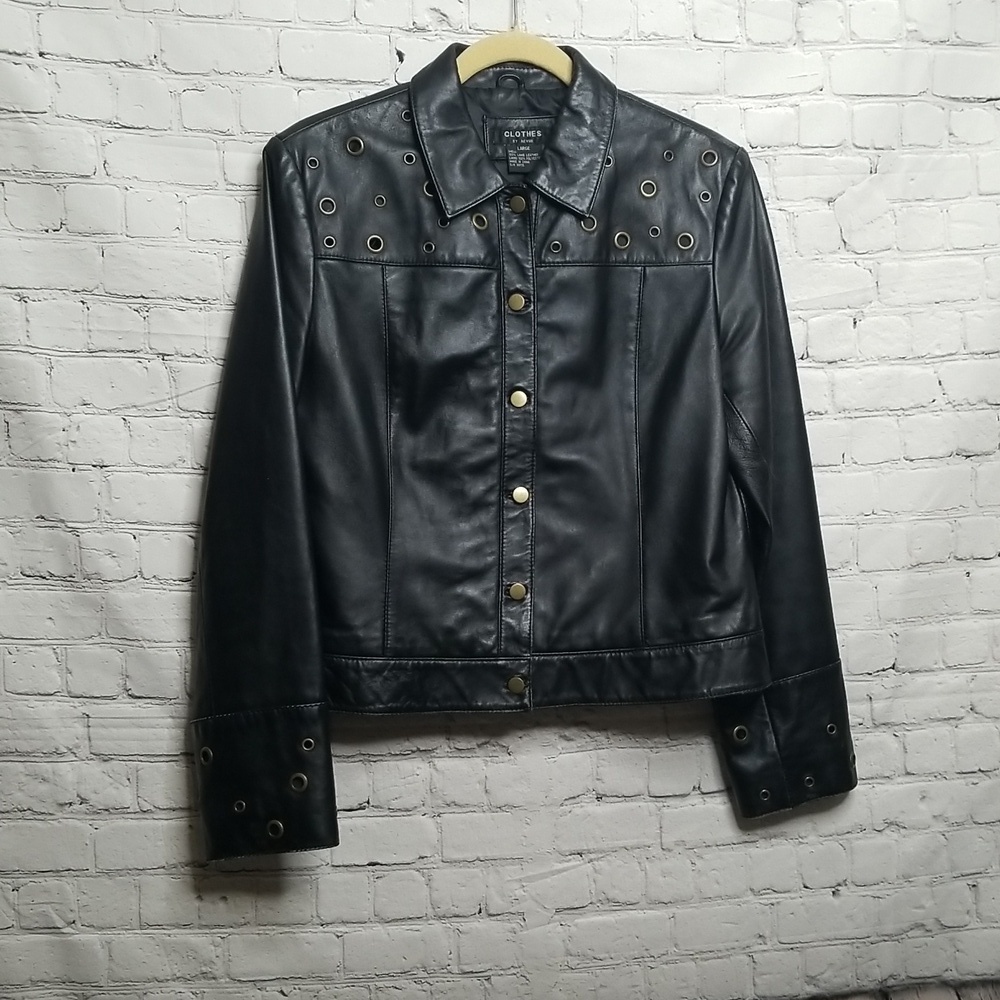 CLOTHES By Revue Women's Leather Jacket W/grommets Size Large EUC